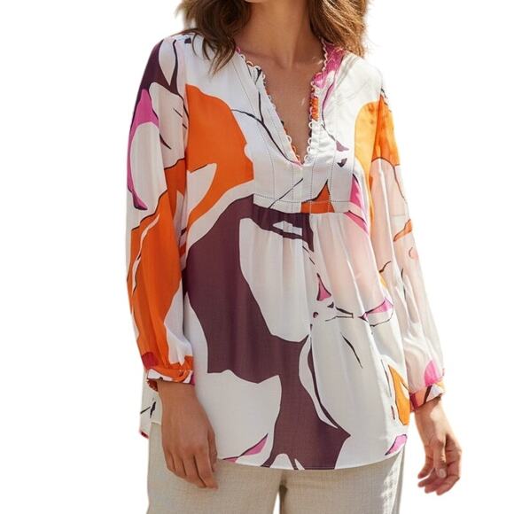 Diane Von Furstenberg DVF Camden Silk Top Womens Size 4 Floral Career Blouse - Picture 1 of 8